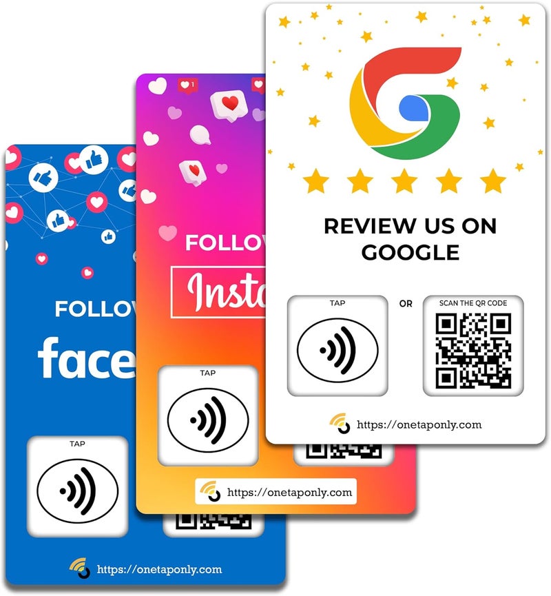 One Tap Only Social Review Tap Card | Review QR Code | Contactless review card | NFC Tap Card | Unlimited Use nfc Cards… (3-Pack Social Cards) - Image 1